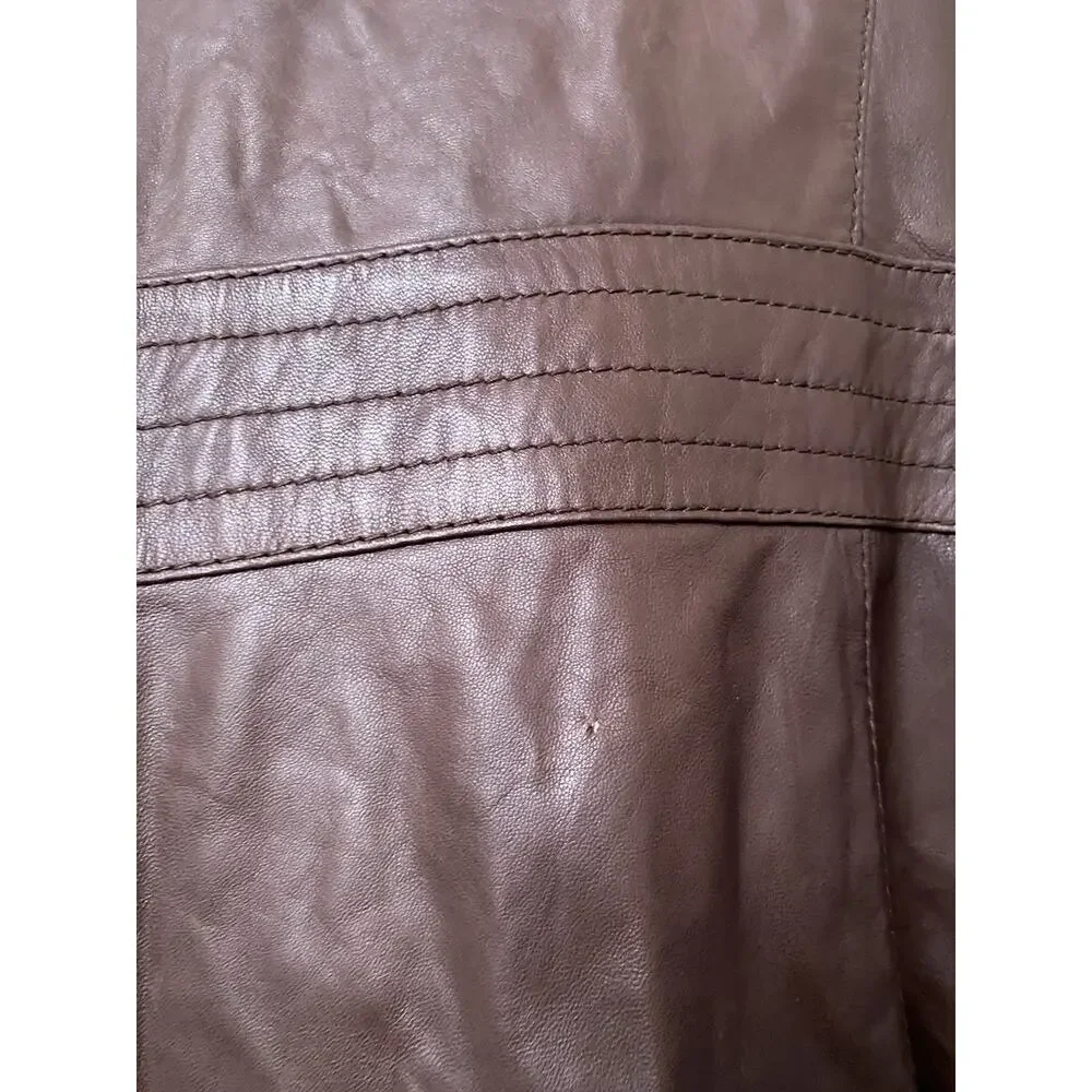 TORY BURCH Cordelia Scalloped 100% Lamb Leather Jacket Logo Buttons Long Size 6